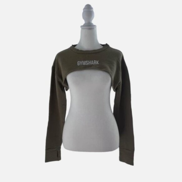 GYMSHARK Super Cropped Sweater in Washed Khaki Size XS ATHLEISURE MUSCLE MOMMY - Picture 2 of 5